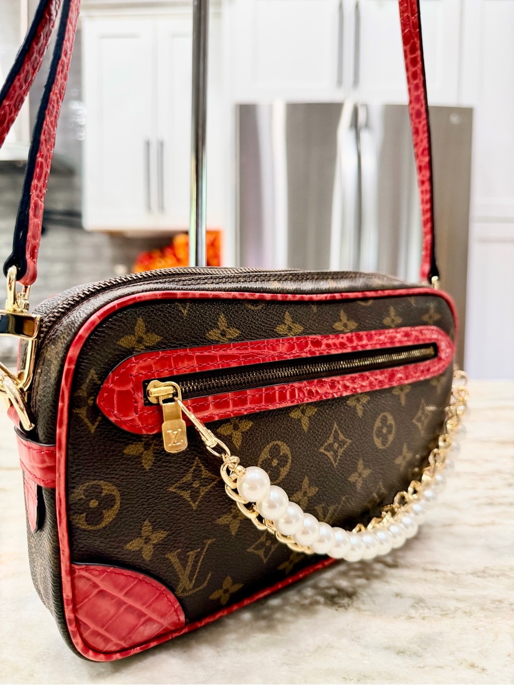 Louis Vuitton Authentic Monogram Custom Crossbody w/Crocodile Embossed Leather - Picture 3 of 14
